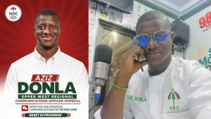 Aziz Donla representing the Party at Radio Progress in Wa Municipal for news paper review